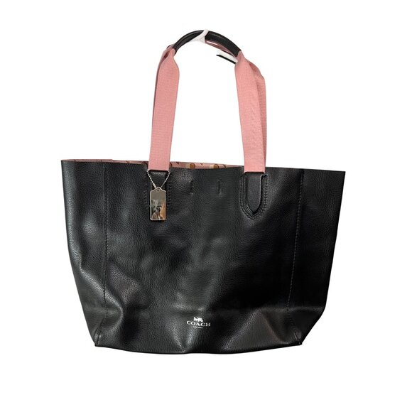 Coach Large Derby Tote With Pink Handles & Black Leather Exterior - Picture 1 of 15